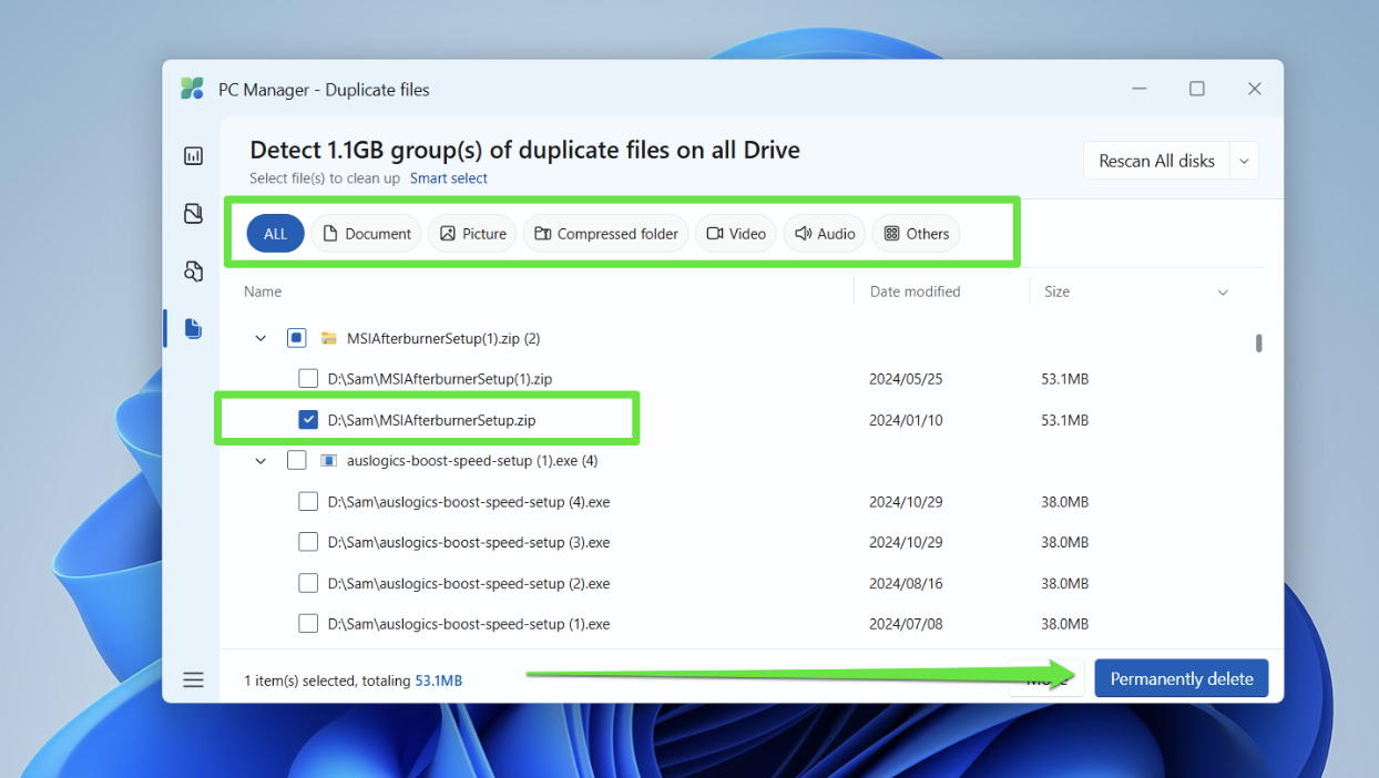 You can use the file type filters at the top of the window to force the app to display only specific file formats